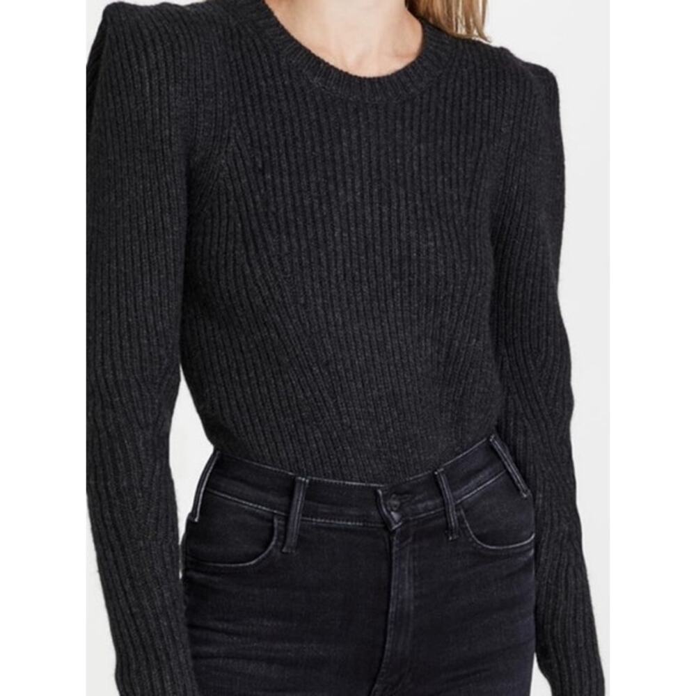 Autumn Cashmere Power Shoulder Sweater Womens Small Black Gray Wool Blend